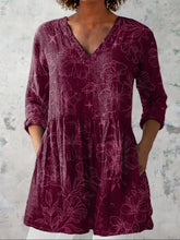 Morning Glory Floral Pattern Printed Women's Casual Linen V-Neck Shirt